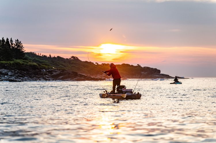 kayak fishing for striped bass in Maine