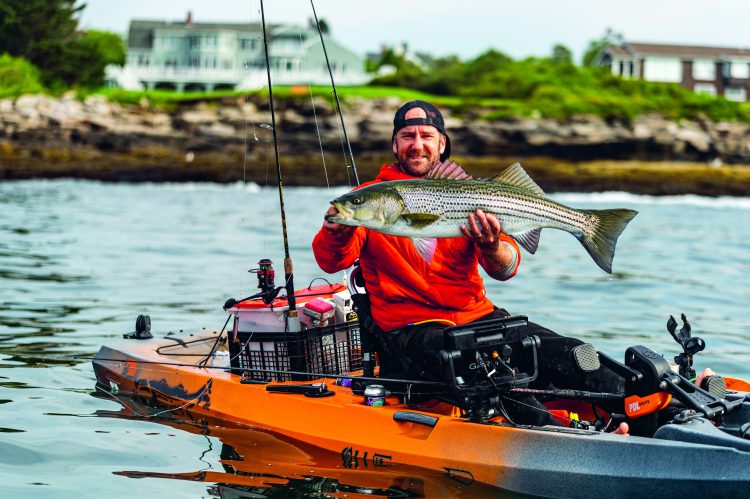 kayak fishing for stripers in Maine