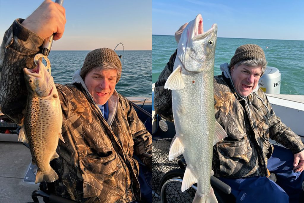 Mark Pierleoni with brown trout and lake trout