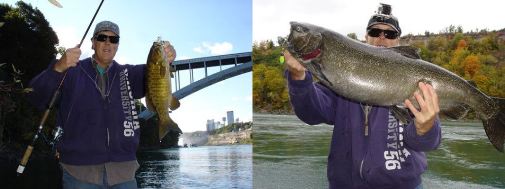 Mike Rzucidlo with king salmon and smallmouth bass
