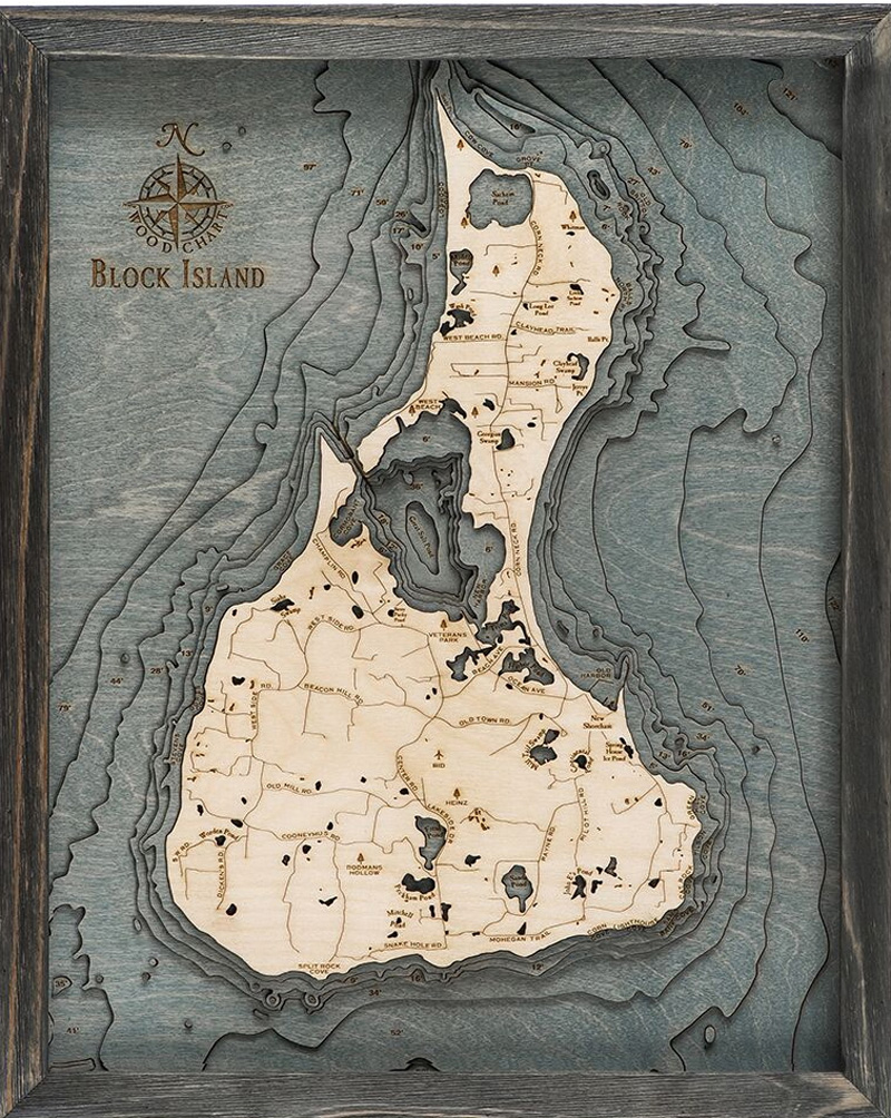 Gifts for Boat Owners - Block Island 3-D Nautical Wood Chart