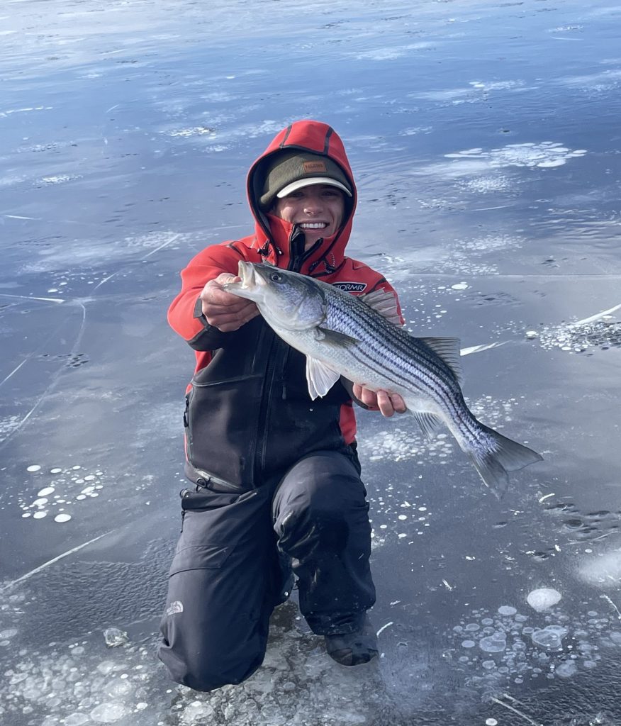 Cam Faria ice fishing for stripers