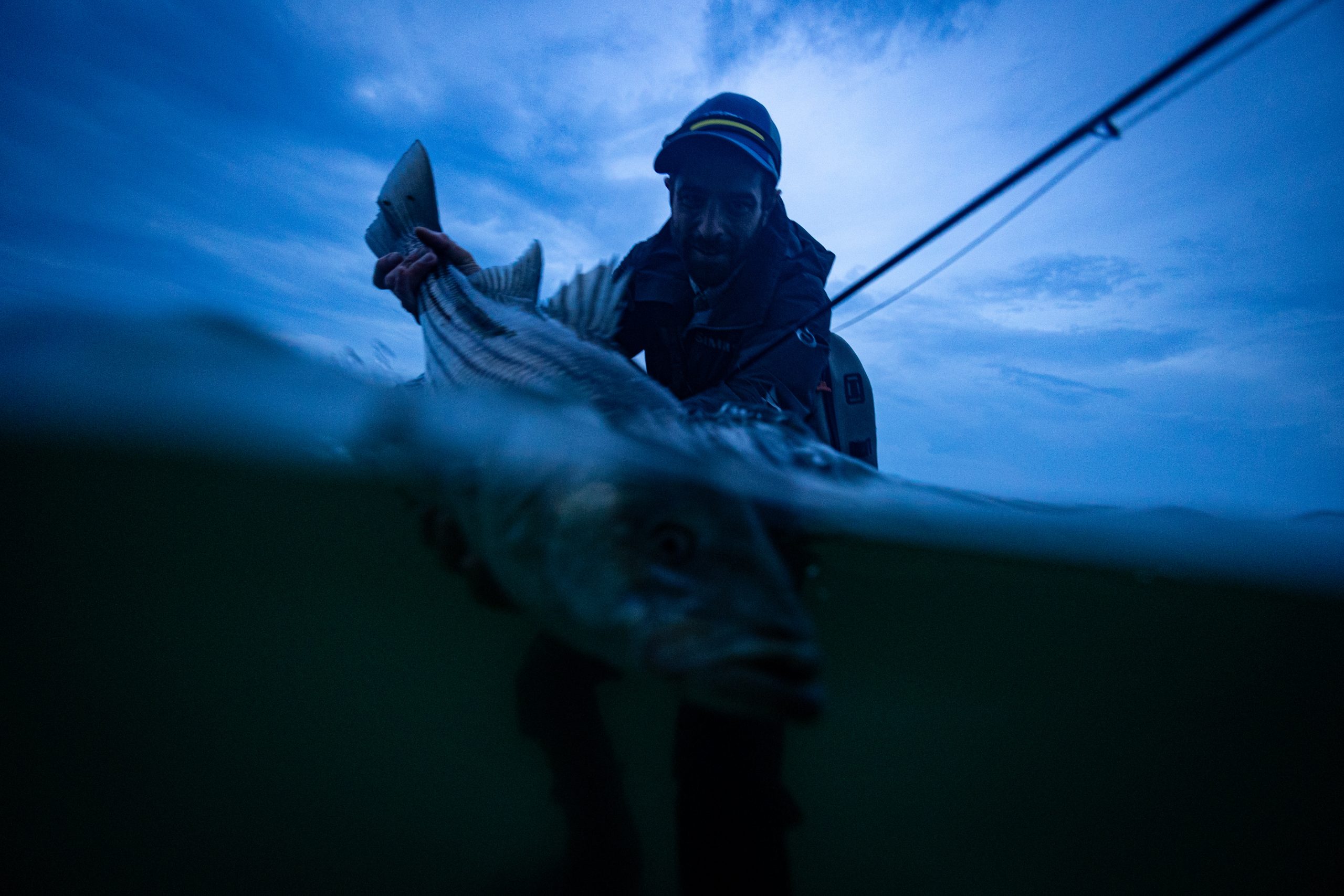 At night in the surf