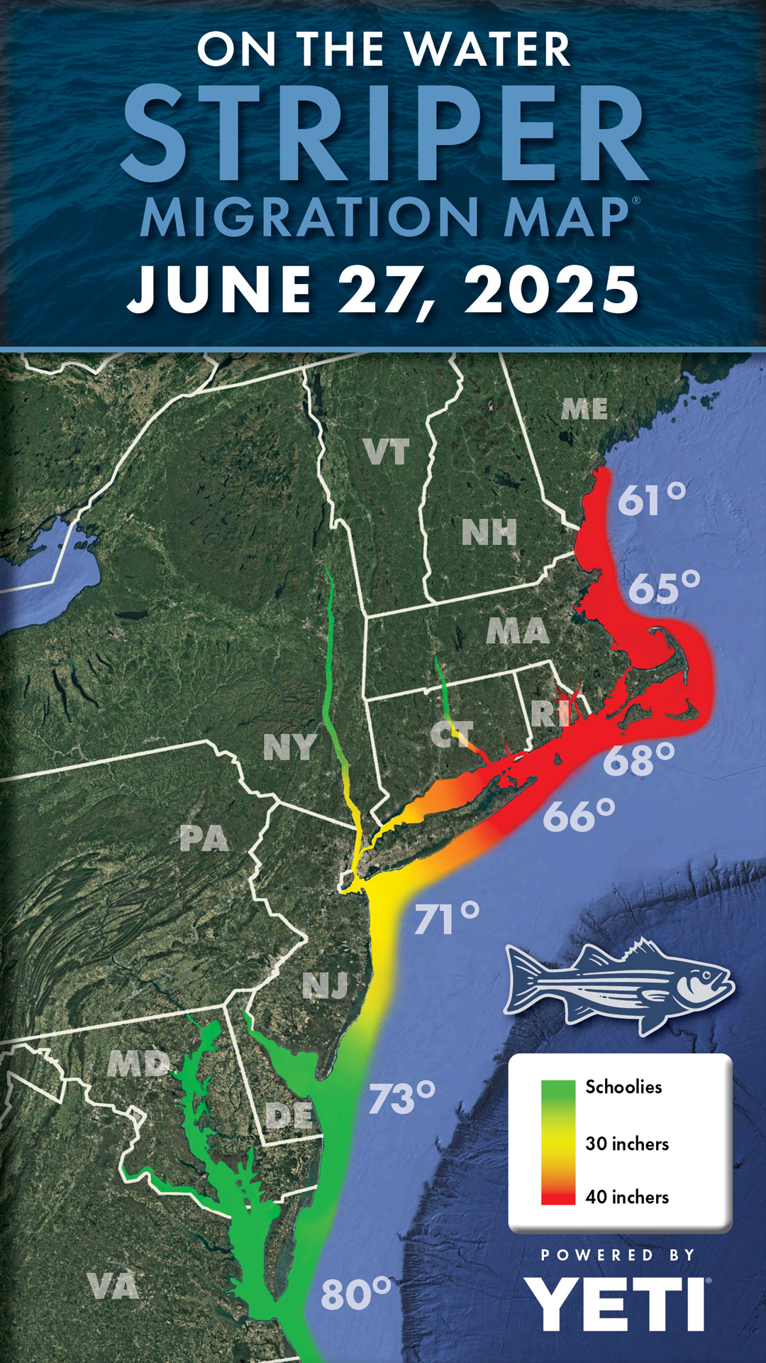 Striper Migration Map June 27, 2025