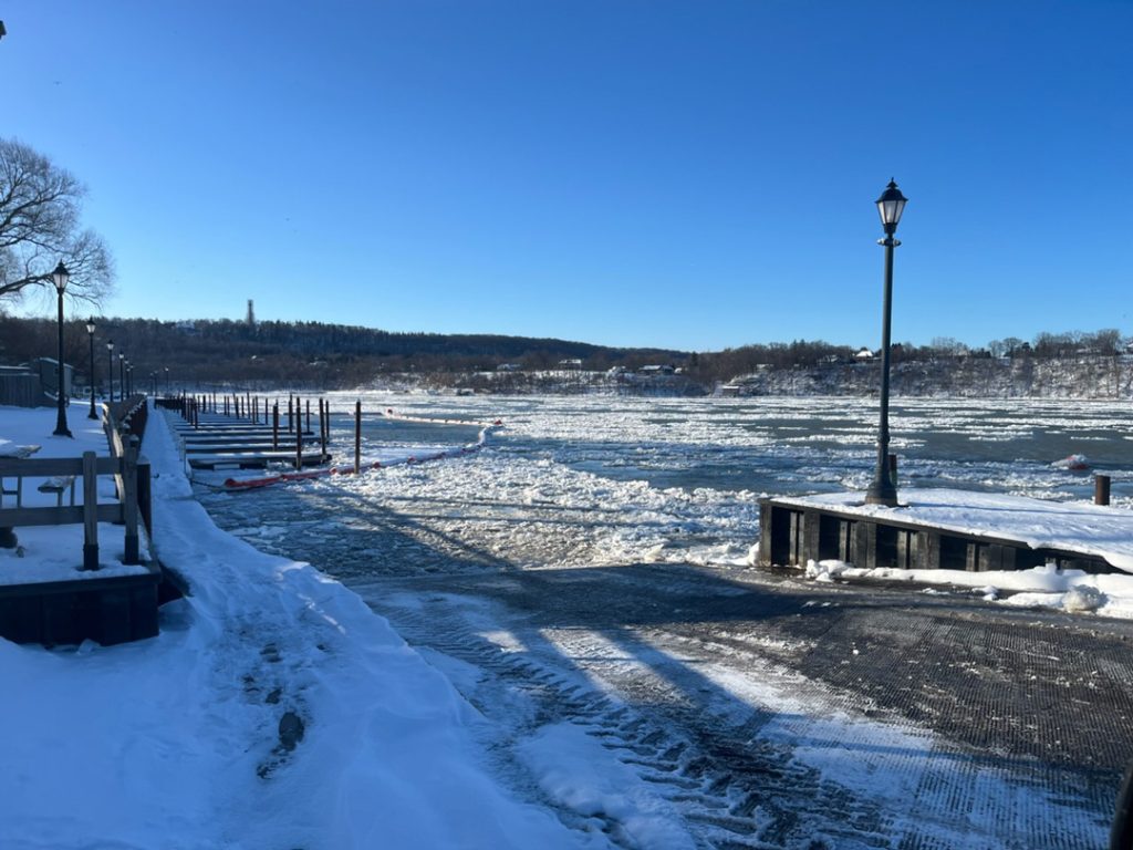 Lewiston Launch Ramp area showing off the ice and muddy conditions that are currently creating issues