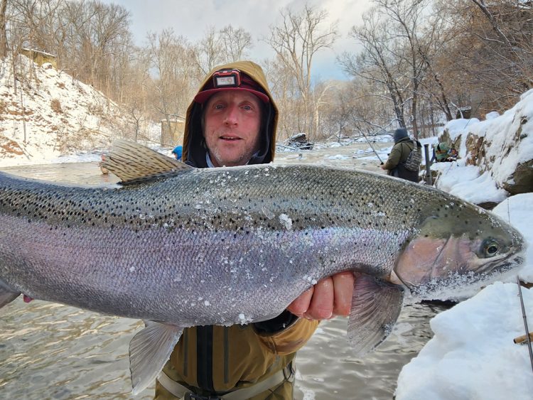 Mark Musser with steelhead in the snow