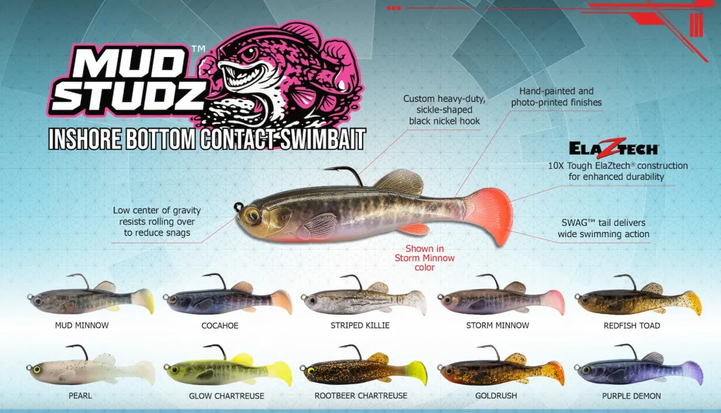 Z-Man MudStudZ will be available in 2 sizes/weights and 10 different color patterns for use in varying water quality conditions.